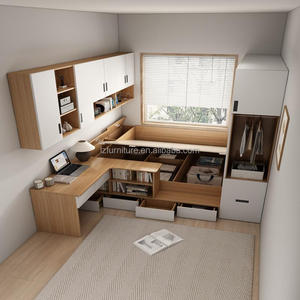 Budget-Friendly Studio Apartment Bed <b>with</b> Built-in <b>Desk</b> & Storage Drawers Compact All-in-One Wooden Bedroom Furniture Set - Product Image 6