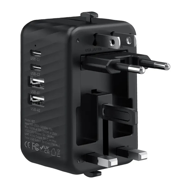 Universal Travel Plug Adapter 2 USB 2 Type-C Port World Travel AC Power Charger Socket