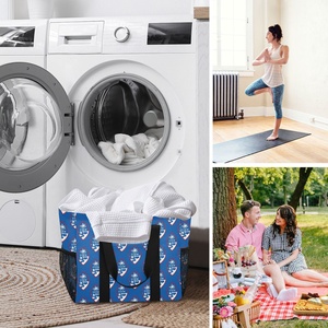 Fashion Guam Flag Print Large Canvas <b>Mesh</b> Side Dirty Clothes Travel Laundry Bag Foldable Custom Logo Laundry <b>Basket</b> with Handle - Product Image 6