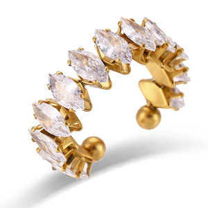 2026 Popular Marquise Zircon Full Paved Stainless Steel 18K Gold Plated <b>Adjustable</b> Open Ladies Tennis Stackable Finger <b>Ring</b> - Product Image 1