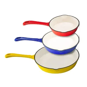 Amazon Top Seller Wholesale Enamel Cast Iron Round Frying Pan Set of 3