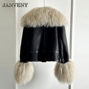 JANVENY 2024 Nuova Giacca Calda Invernale <span class=keywords><strong>in</strong></span> <span class=keywords><strong>Ecopelle</strong></span> con Collo <span class=keywords><strong>in</strong></span> Pelliccia di Pecora Mongola da <span class=keywords><strong>Donna</strong></span> Cappotto Corto Caldo <span class=keywords><strong>in</strong></span> Similcamoscio di Agnello Vestibilità Larga <span class=keywords><strong>in</strong></span> Pelle PU - Product Image 5