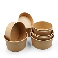 Bol à salade en papier jetable imprimé personnalisé de 50mm de haut avec séparateur couvercles en papier artisanal à paroi unique à l'intérieur des bols plateau séparé