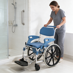 Sedia <span class=keywords><strong>WC</strong></span> Portatile Pieghevole, Sedia a Rotelle per Doccia e Bagno in Lega di Alluminio, Sedia a Rotelle Manuale per Persone <span class=keywords><strong>Disabili</strong></span> - Product Image 1