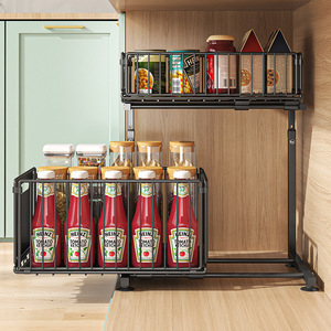 Armoire <span class=keywords><strong>à</strong></span> tiroirs en métal pliable avec <span class=keywords><strong>support</strong></span> stratifié coulissant porte-épices <span class=keywords><strong>support</strong></span> d'assaisonnement de stockage d'évier inférieur pour la vaisselle - Product Image 4