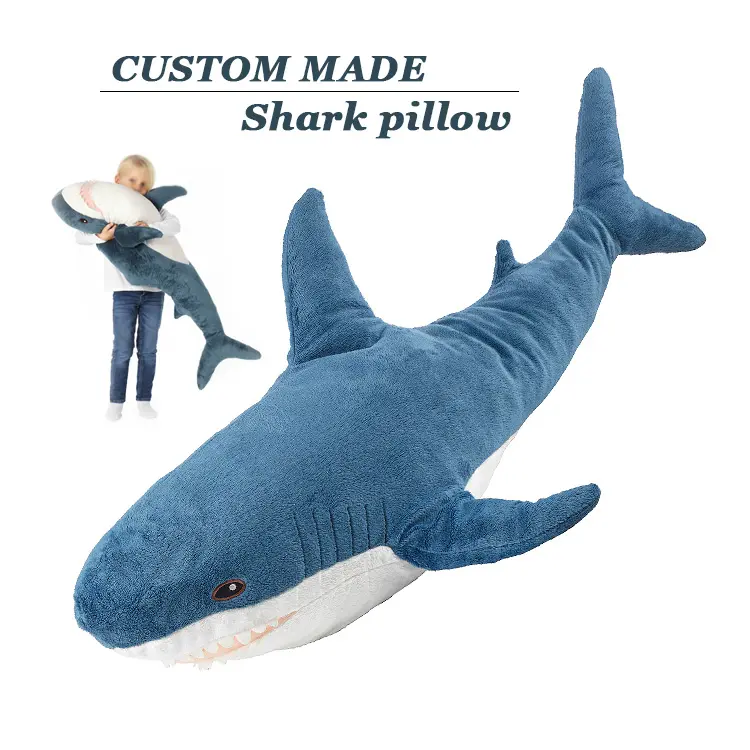Tiburón de peluche personalizado para niños, almohada suave, tiburón azul oscuro, venta al por mayor, animales baratos