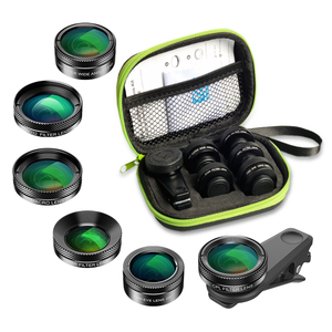 <span class=keywords><strong>Kit</strong></span> d'objectifs externes universels 6-en-1 pour téléphone : Fisheye 205mm, Grand Angle 140mm, Macro 25X, Filtres ND32, CPL et Stellaire Optiques - Product Image 1