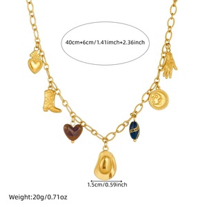 Western Cowboy Gold Plated Pendant Necklace With Hat <b>Boots</b> Hand Moon Charms Heart Shape Zinc Alloy Fashion <b>Jewelry</b> Gift - Product Image 4