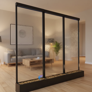 Fontaine d'eau de sol intérieure personnalisée en verre trempé auto-adhésif, design côtier, éclairage à changement de couleur sans fil avec télécommande, pour hôtel - Product Image 3