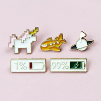 Broche Licorne Pixelisée Dessin Animé, Accessoire Avion Satellite Mignon, Badge Métallique, Clip de Suspension pour Sac