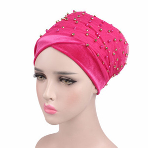 Chapeau Turban en Gaze de Velours pour Femme, avec Fleur, Longue Queue, Bandana, Hijab - Product Image 3