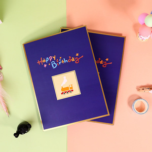 Carte d'invitation d'anniversaire 3D bleue à prix d'usine, faite à la main, en papier découpé, motif train, impression UV de luxe, DIY - Product Image 3