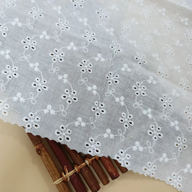 Tela de encaje de algodón para vestido, bordado de gasa suiza, blanco liso, venta al por mayor