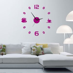 Horloge murale moderne 3D en forme de tasse à café, horloge numérique silencieuse en acrylique DIY, autocollants muraux miroir pour la décoration du salon, de la chambre à coucher et de la cuisine - Product Image 5