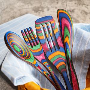 2025 nouveau ensemble de dîner en bois ensemble de spatule coloré sans danger pour les aliments <span class=keywords><strong>Mini</strong></span> ensemble de <span class=keywords><strong>cuisine</strong></span> antiadhésif en bois Camping ustensile Portable - Product Image 2