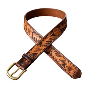 BS INTERNATIONAL Hebilla Cuadrada de Cuero Vacuno con Patrón Floral Vintage, Hecha a Mano, Ecológica, Impermeable, de Acero, Casual, para Hombre, con Transferencia Térmica - Product Image 2