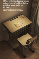 Ensemble table et chaise d'école réglables en hauteur avec bordure en mélamine, étagère ouverte et structure en acier pour utilisation en classe primaire