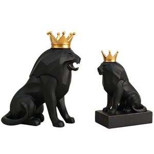 Modern Black Lion Figurine Resin Geometric Sculpture 2Pcs <b>Desk</b> Office Decor - Product Image 5
