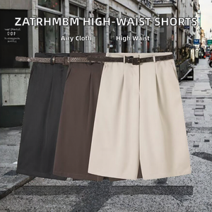 Shorts Casuales de Mujer para Primavera 2026, Nueva Moda, Color Sólido, Transpirables, Tejidos, con Botones, Cintura Alta y Cierre - Product Image 2