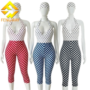 Abbigliamento Femminile Semplice e Creativo, <span class=keywords><strong>Tuta</strong></span> <span class=keywords><strong>Aderente</strong></span> Sexy a Pois Bianchi e Neri - Product Image 1