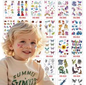 สติกเกอร์สักลายชั่วคราวแบบเต็มสี กลิตเตอร์ กันน้ำ สำหรับเด็ก - Product Image 1
