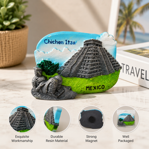 Aimant de réfrigérateur 3D en résine en gros, souvenir de voyage Itza <span class=keywords><strong>Mexique</strong></span>, aimant de réfrigérateur 3D en résine avec l'attraction emblématique d'Itza - Product Image 1