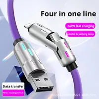 Kabel Data pengisian daya ultra-cepat 240W untuk mobil baru jaket PVC dengan kolom indikator satu hingga empat headphone kompatibel
