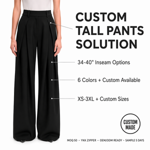 Pantaloni a Gamba Larga su Misura per Donne Alte, Vita Alta, Plissettati, Lunghezza Interna 34-40 Pollici, per Signore Alte, Pantaloni Formali da Ufficio e Business - Product Image 1
