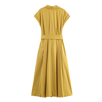 Robe longue décontractée d'été pour femmes, couleur jaune, col rabattu, boutons, ceinture