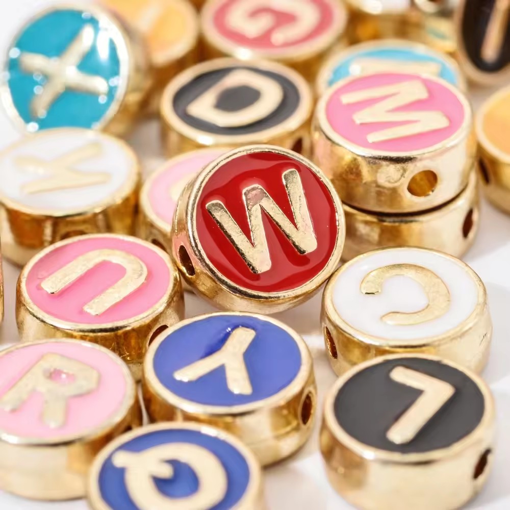 metal alloy letter beads enamel