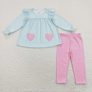 Conjunto de Ropa para Niñas con Estampado de San Valentín, Rayas Azules, Sin Mangas, Spandex/Poliéster, Ecológico - Product Image 1