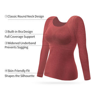 Sous-vêtements thermiques pour femmes, automne-hiver, long johns, grande taille, coussin de poitrine, une pièce, à porter à l'intérieur et à l'extérieur, haut à manches longues, soutien-gorge fin - Product Image 5