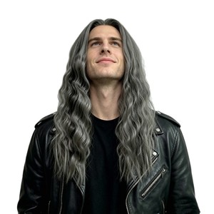 <span class=keywords><strong>Perruque</strong></span> synthétique longue et bouclée <span class=keywords><strong>grise</strong></span>, style punk rock, avec raie au milieu, pour homme, idéale pour <span class=keywords><strong>Halloween</strong></span>, fabrication machine, vente en gros, style européen et américain - Product Image 5