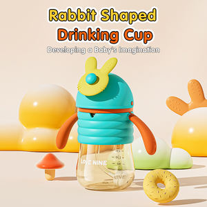 Vente en gros d'usine OEM de gel de silice à motif animal 300ml sans BPA tête de lapin matériau PP grand gobelet droit pour bébés - Product Image 2