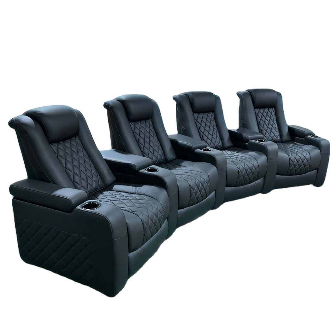 Overstuffed Reclining Sofa 4 seater massage sectional chair modern Heated theater cinema chair With microfiber fabric