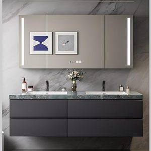 Unit kabinet kamar mandi tahan air <span class=keywords><strong>Vanity</strong></span> Floating inci Amerika Modern baru 2025 dengan meja rias untuk Hotel - Product Image 1