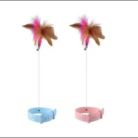 Jouet interactif pour chaton : bâton à plumes amusant en caoutchouc avec clochette pour collier de chat, accessoires pour animaux de compagnie