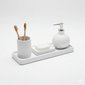 Élégant plateau de salle de bain en plastique avec porte-brosse à dents, porte-savon et distributeur pour l'organisation de la chambre d'hôtes - Product Image 3