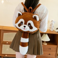 Sac à dos en peluche personnalisé Panda Rouge et Raton Laveur, Vente en gros, Sac de transport en peluche doux en forme d'animal avec bretelles réglables