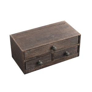 Caja de Almacenamiento de Madera Estilo Cajón, 26x13x11 cm, Color Quemado, Organizador de Escritorio Rectangular Vintage - Product Image 4