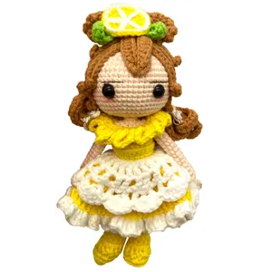 Милая вязаная кукла маленькой девочки с милым украшением в виде лимона на голове желтое платье Любимые Подарки на день рождения для девочек