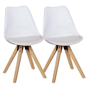 Silla de Comedor Moderna con Carcasa de Plástico, Silla Tulipán Colorida con Patas de Madera de Haya y Asiento Acolchado de PU - Product Image 3