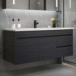 Armoires et meubles de salle de bain en bois noir allemands avec lavabo éclairé - Product Image 3