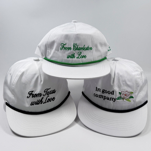 Cappello in corda verde di moda per gli ospiti personalizzato ricamato da Charleston con amore non strutturato 5 pannello bianco Snapback - Product Image 2