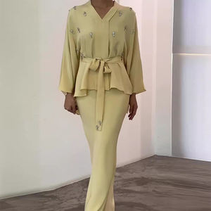 Personnalisation de la marque élégante femmes Abaya robe costume dubaï moyen-orient à lacets taille conception Style décontracté Satin robe costume - Product Image 2