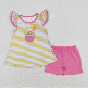ชุดเสื้อผ้าเด็กผู้หญิงลายปักลายชายหาดพร้อมกางเกงขาสั้นระบาย - Product Image 6