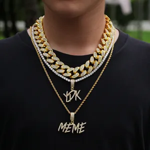 Iced Out Chain Necklace Personalized Letter Iced Out Hip Hop Necklace Customized HipHop Alphabet Necklace Chain Hip Hop Jewelry