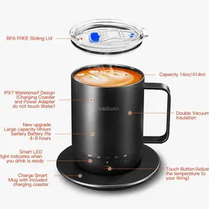 High-End Custom Logo Smart Mug App Temperature Control Smart Drinkware 4-hr Battery Life Warmer Wireless Heated Coffee Cup