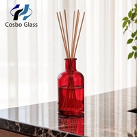 Bouteilles vides de diffuseur à bâtonnets en verre cylindrique rouge de luxe, 50 ml et 100 ml, vente en gros