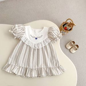 Gaun Bayi Baru Lahir Engepapa Musim Panas Lengan Pendek Motif Garis-garis Gaun Anak Perempuan Bordir Pakaian Bayi Katun - Product Image 6